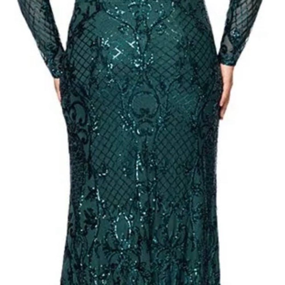 Betsy & Adam Teal Sequin Long Sleeve Dress - Picture 2 of 5